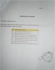 Certificat d'origine du produit